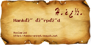 Hankó Árpád névjegykártya