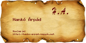 Hankó Árpád névjegykártya